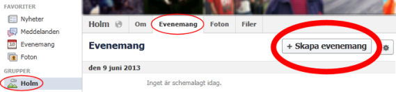 Facebook-evenemang i Holmgruppen. Skapa gärna ett för dina arrangemang.