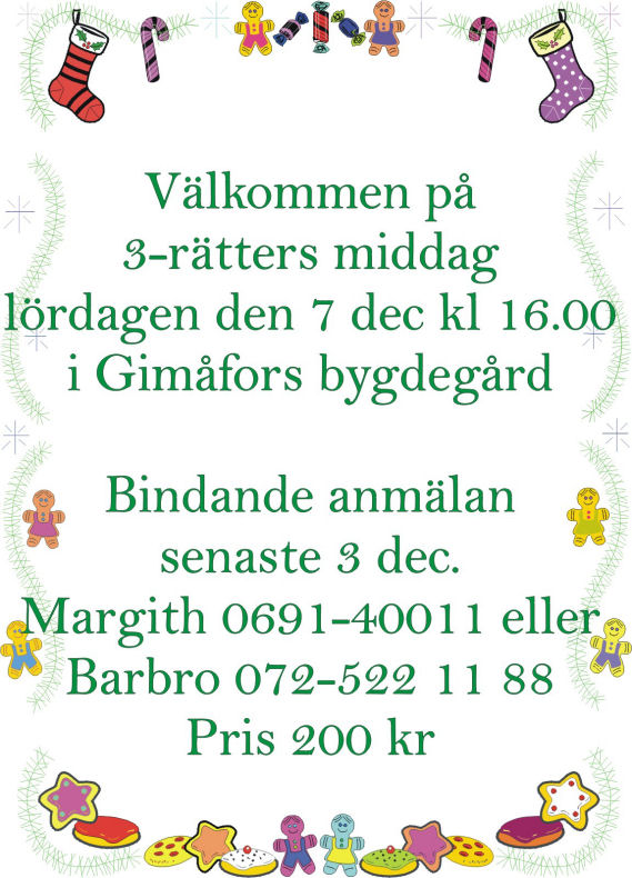 Trerätters julmiddag i Gimåfors.