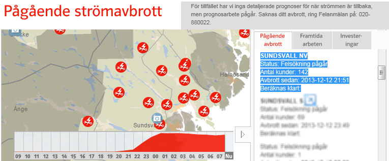 E.ON's strömavbrottskarta.